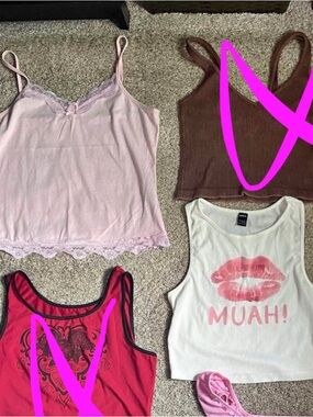 2 tanks bundle pink and white with kiss lips
